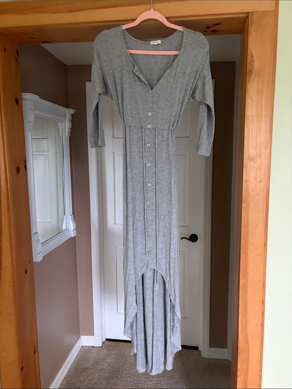 Pink Lotus Gray Button-Front Maxi Dress - Casual high-low